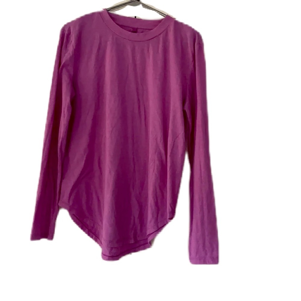 Lou & Grey Purple‎ Cozy Long Sleeve Shirt Purple Oversized Curved Hem Athleisure